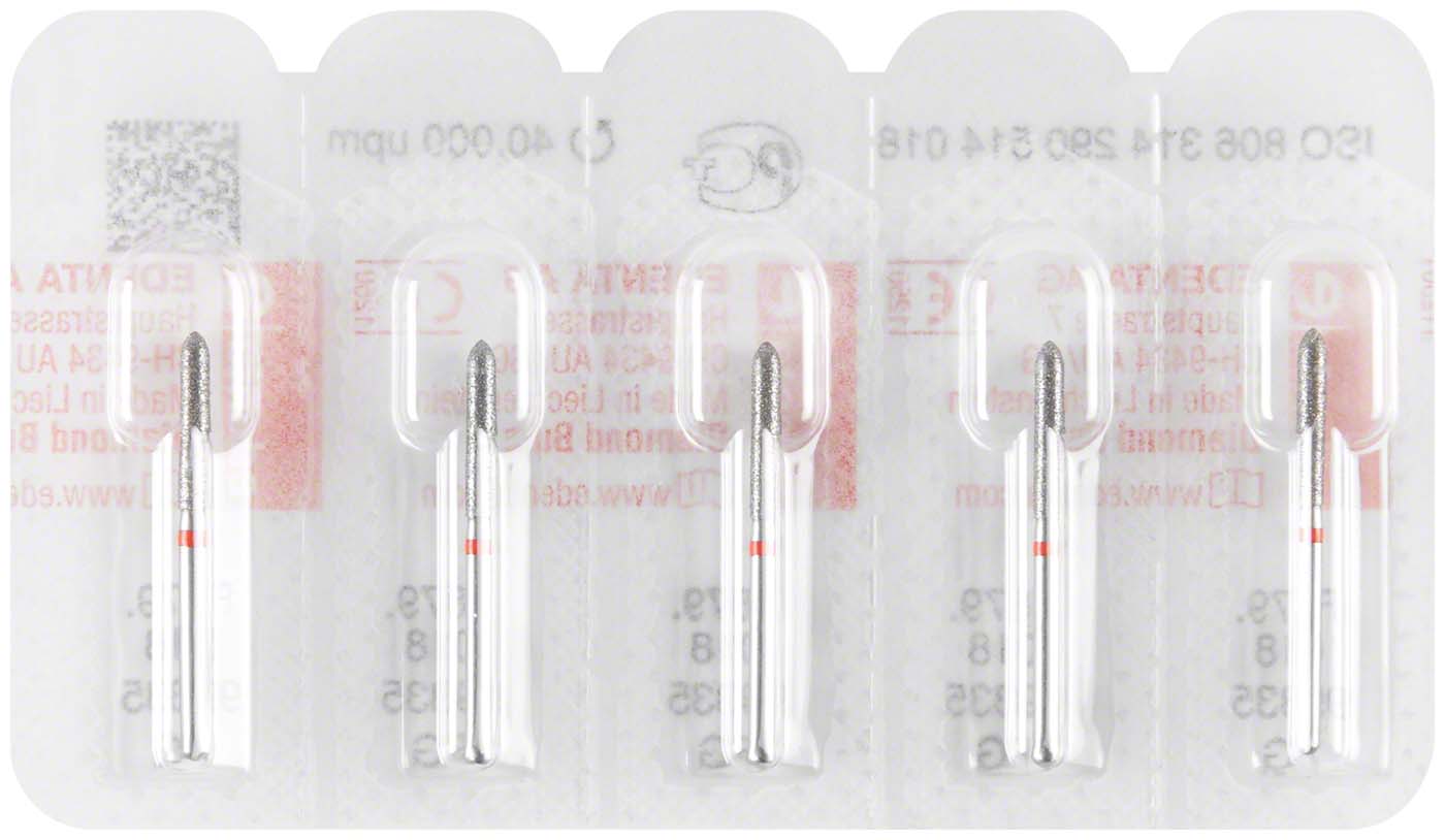 Diamanten 879 5 Stück rot fein, FG, Figur 290 Torpedo zylindrisch, 10 mm, ISO 018